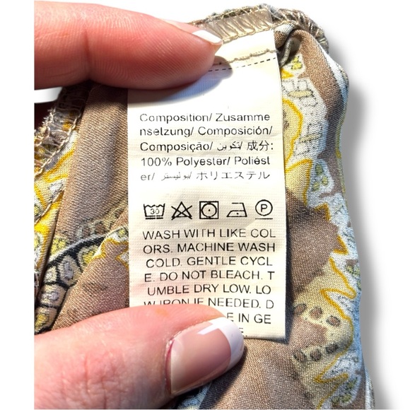 SHEIN Paisley Cream/Gold/Brown Tie-Front Collarless Cropped Festival Blouse - Picture 9 of 16